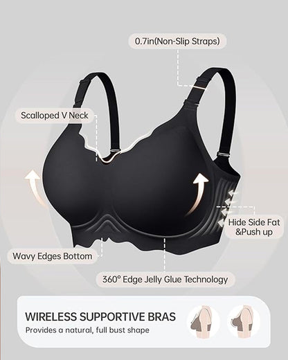 Seamless Scalloped Bras for Women Wireless Push Up Bra